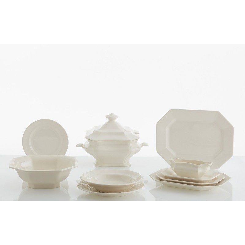 Vajilla completa de 56 piezas colección Ochavada Blanca