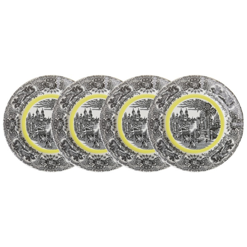 Set de 4 platos llanos colección Negro Vistas Yellow by Aaron Stewart